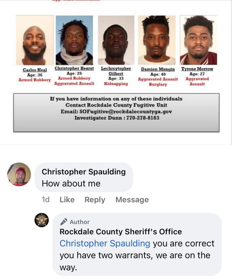 Rockdale County Sheriff Police arrested Wanted Criminal by facebook post